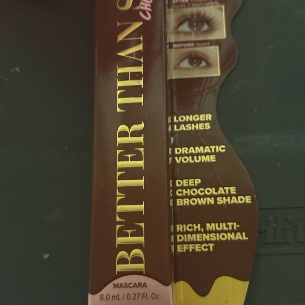 Too Faced Better Than Mascara - Chocolate Brown with Gold Text
